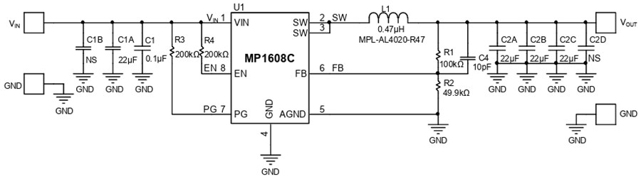Schematic - Monolithic Power Systems (MPS) EVL1608C-TL-00A Evaluation Board